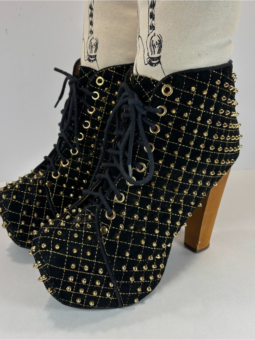Jeffrey Campbell Lita Q Gold Spike Platform Boots 9.5 M Goth Punk Indie Booties